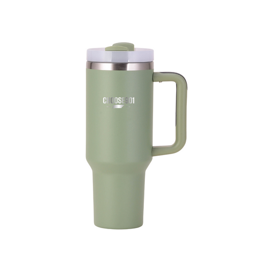 Choose901 Merch Shop 30oz Tumbler in Green with Memphis handle and lid.