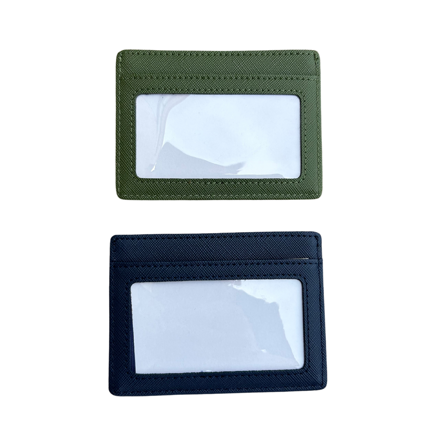 Two Choose901 Slim Wallets with clear plastic windows featuring Memphis themes on a white background from the Choose901 Merch Shop.
