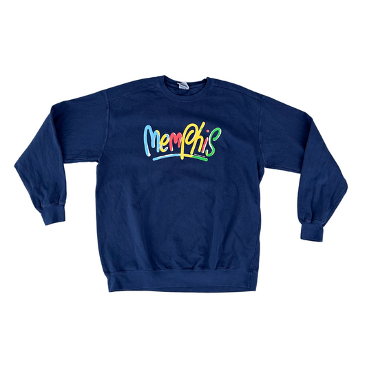 Handwritten Memphis Sweatshirt (Navy) with "Choose901" written in colorful script on the front.