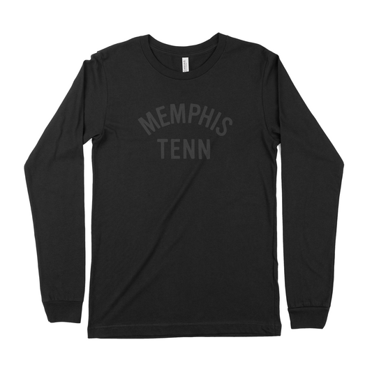 Long-sleeve Memphis Tenn on Black t-shirt from Choose901 Merch Shop with "Choose901" printed on the front.