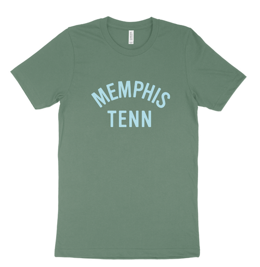 Green Memphis Tenn on Pine Green t-shirt from Choose901 Merch Shop with "Choose901" text printed on the front.