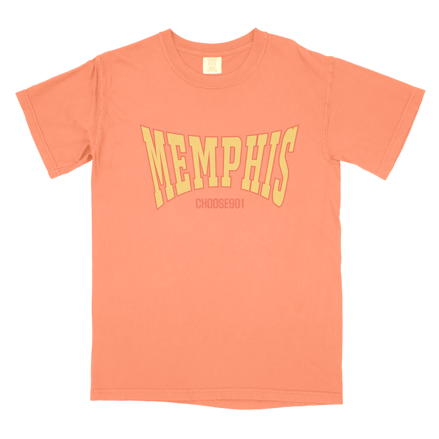 Orange Memphis College Letter Shirt with "Choose901" printed in yellow lettering.