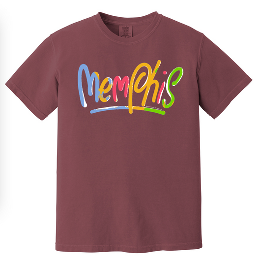 Maroon Handwritten Shirt with "Choose901" written in colorful, stylized letters.