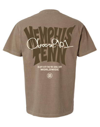 Show your Memphis pride in the Memphis Tenn 2.0 Short Sleeve Tee from Choose901 Merch Shop. This brown Comfort Colors shirt features bold, stylized “Memphis Tenn,” “Choose 901,” and more on the back—perfect for any Bluff City fan!.
