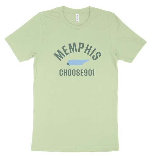 Light green Memphis x Choose901 Shirt (Spring Green) with a graphic of a paper airplane printed on the front.