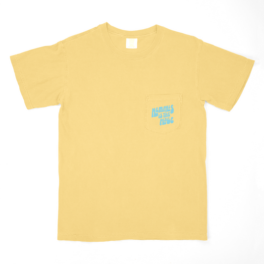 Now is the Time Shirt (Butter) from Choose901 Merch Shop, with a Memphis blue pocket print on the chest.