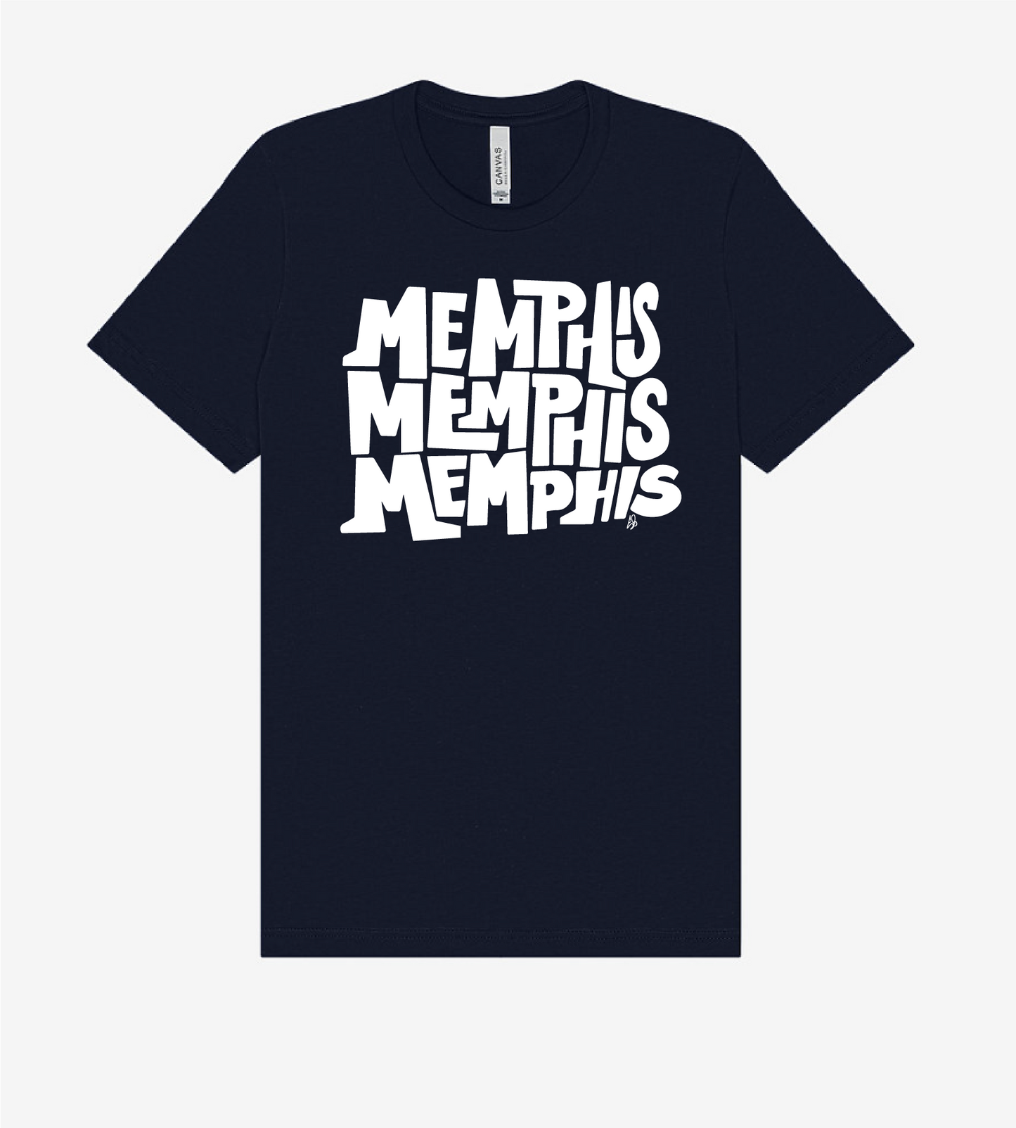 The Memphis, Memphis, Memphis by Eso Tolson t-shirt from Choose901 Merch Shop is black and features "MEMPHIS" printed four times in bold white stylized letters on the front.