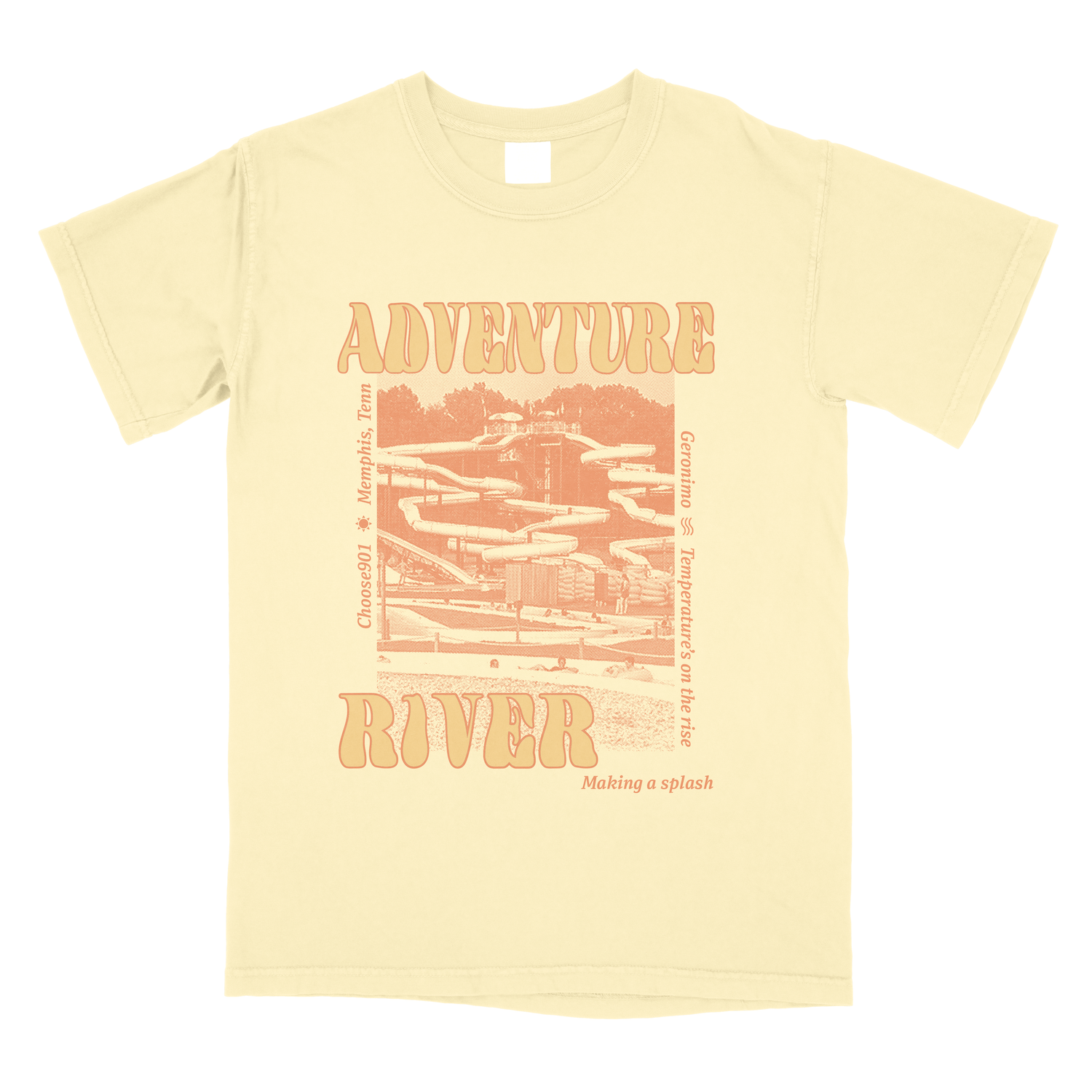 Choose901 Adventure River Shirt Yellow featuring a bridge and Memphis water theme.